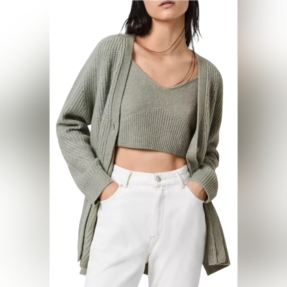 ALLSAINTS LEANNE CROPPED SWEATER AND CARDIGAN IN LIGHT GREEN - Picture 4 of 9